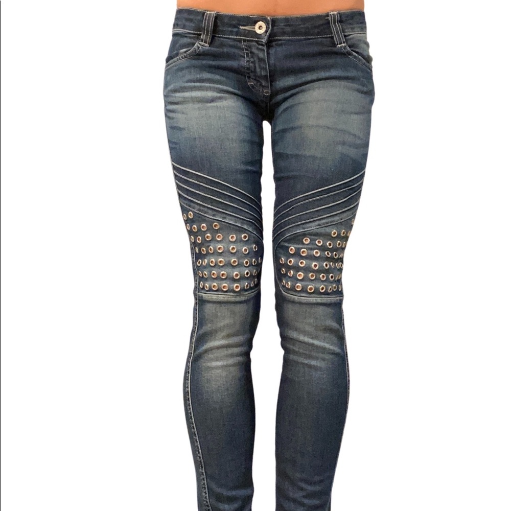 Denny Rose y2k embellished skinny jeans with eyelet studs hardware
